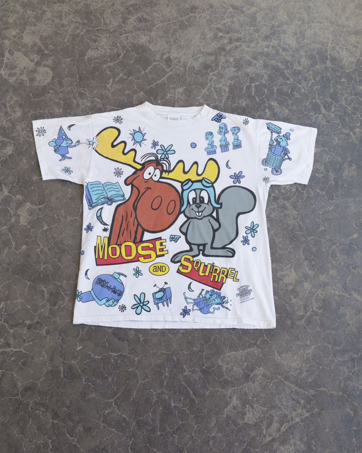 Vintage Moose And Squirrel Aop Print White Grail Tee Hoodie, Sweatshirt | FlexRushtees.com