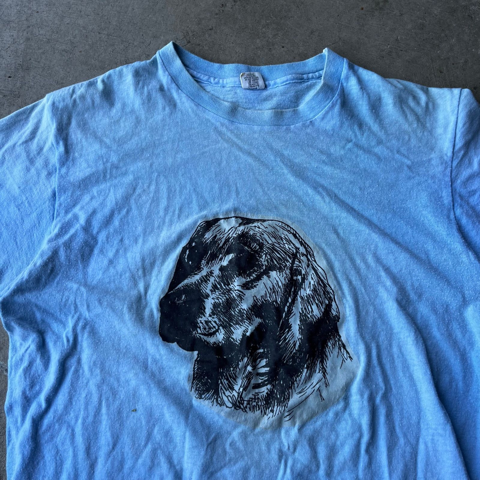 Vintage 70s Golden Retriever Tee Shirt Hanes Blue Tee Large