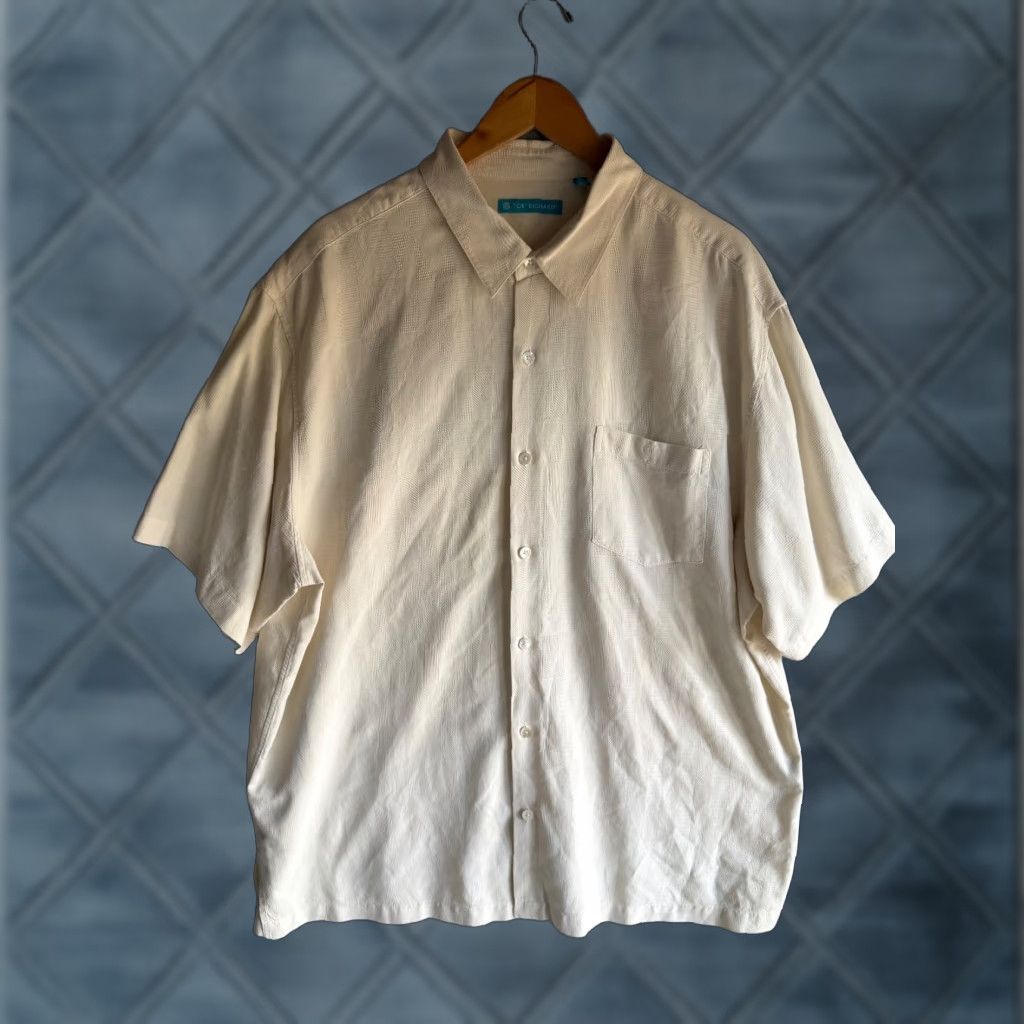 Richard Tori Richard Hawaiian Shirt 2xl Beige Silk Blend Texture Beach Tropical Mens