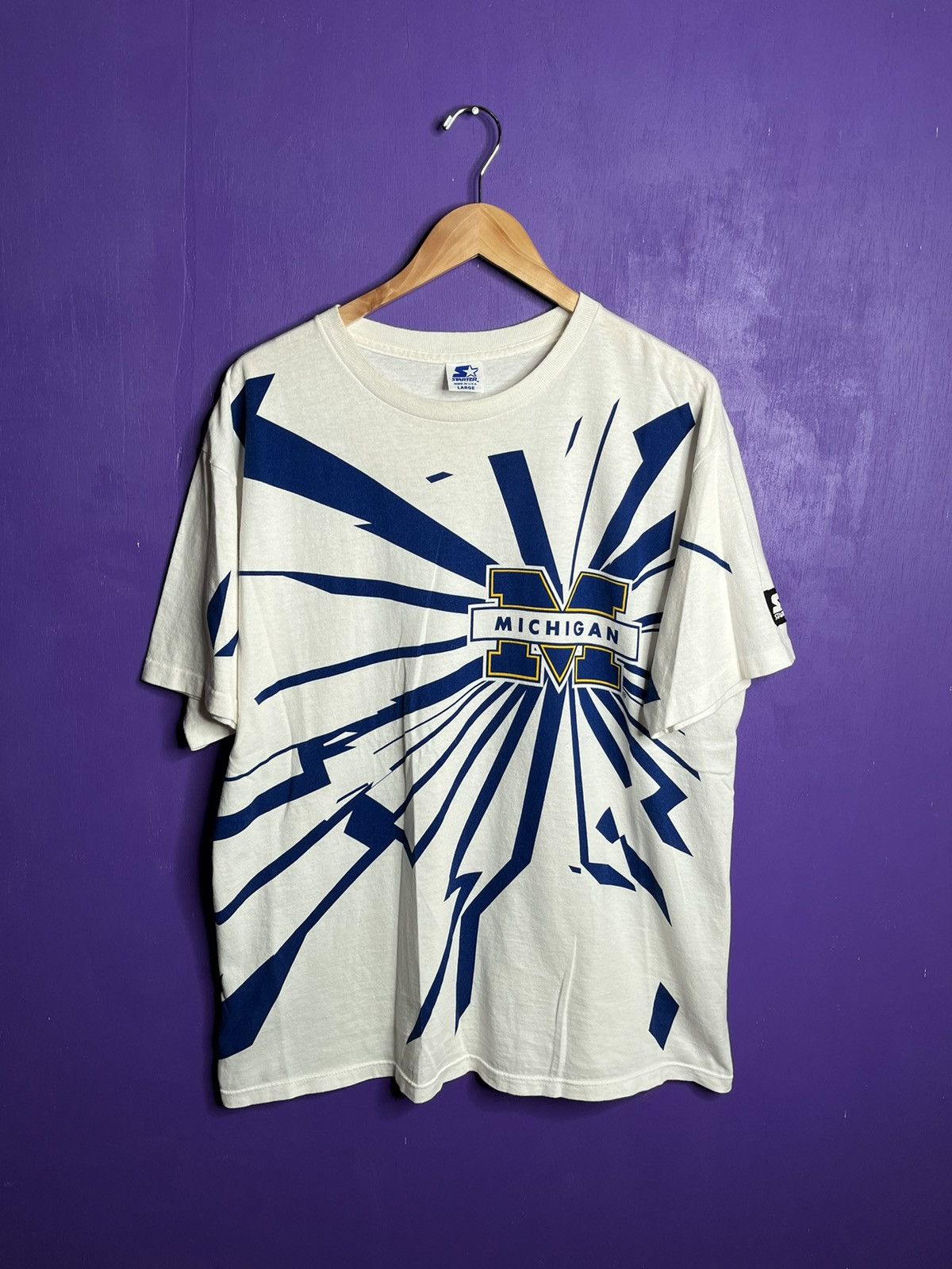 Vintage 90s Starter Michigan Shattered Logo Aop T Shirt