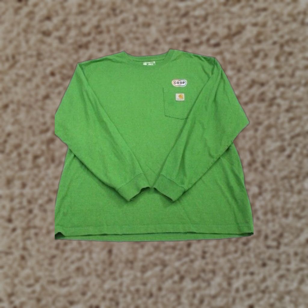 Vintage Carhartt Men S Large Green Long Sleeve Shirt Cotton Logo Pockets Casual Fall Winter