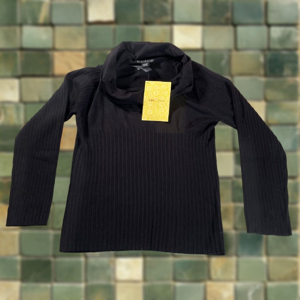 Vintage Dialogue Sweater Womens Large Black Cowl Neck Pullover Top Minimalist Modest