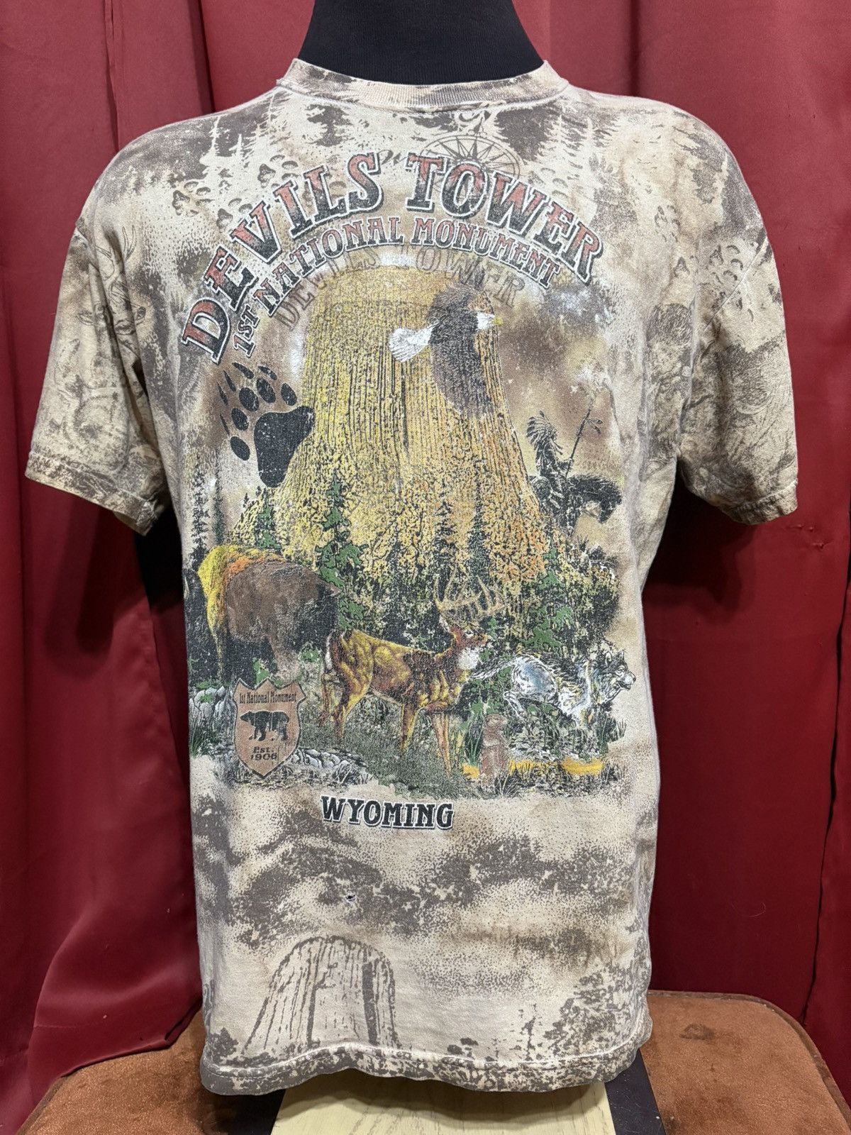Vintage Devil S Tower Tshirt Aop Wyoming Souvenir Tee Grail Hoodie, Sweatshirt | FlexRushtees.com