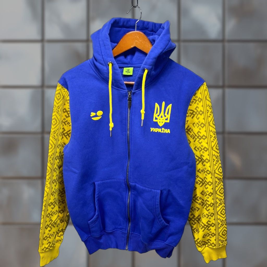 Vintage Ukraine Zip Up Hoodie Small Crest Liita Shirt Mens S Blue Cotton Regular Full Zip Wi
