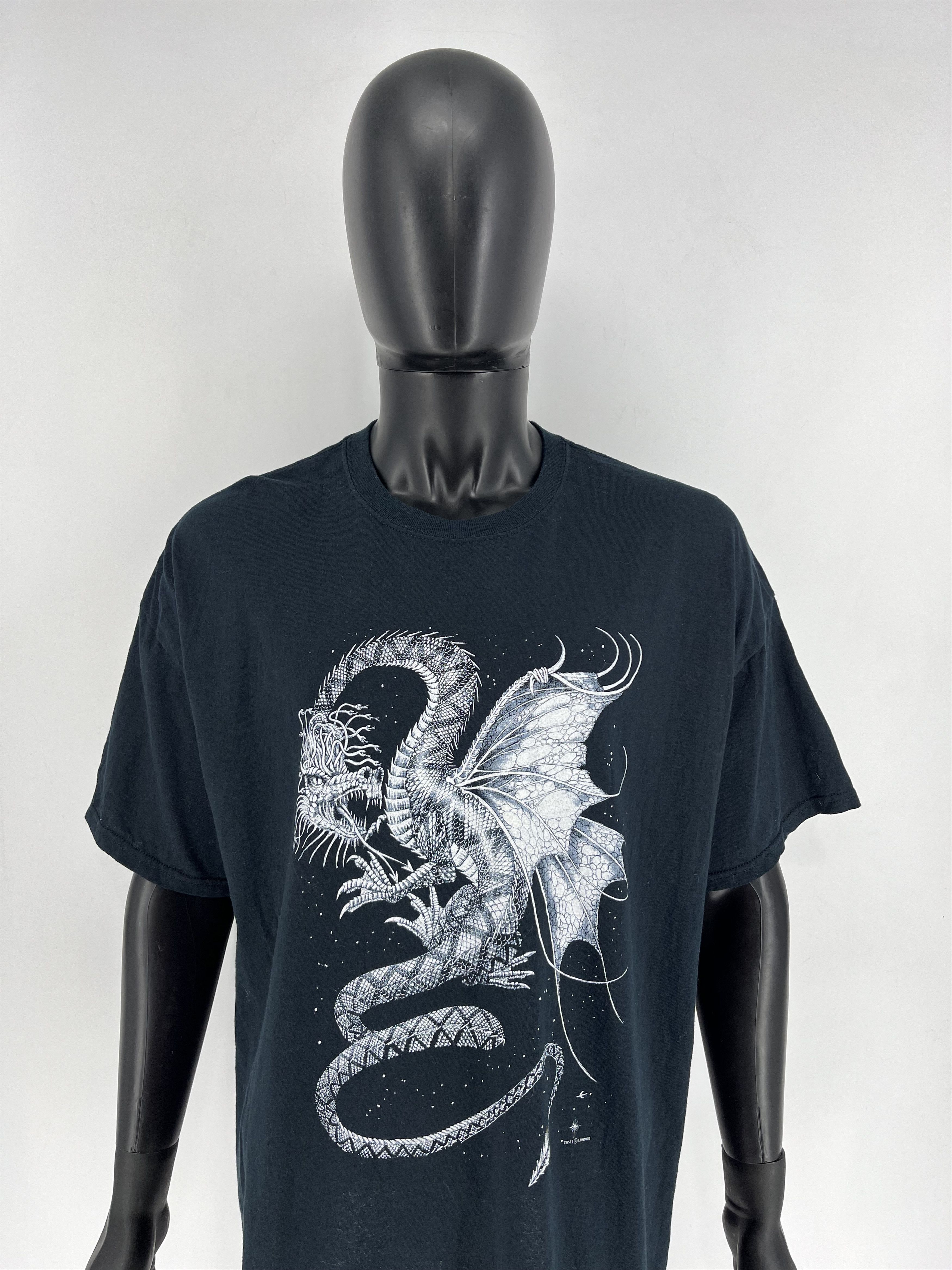 Vintage Y2k Washed Avantgarde Tribal Tee Dragon Streetwear
