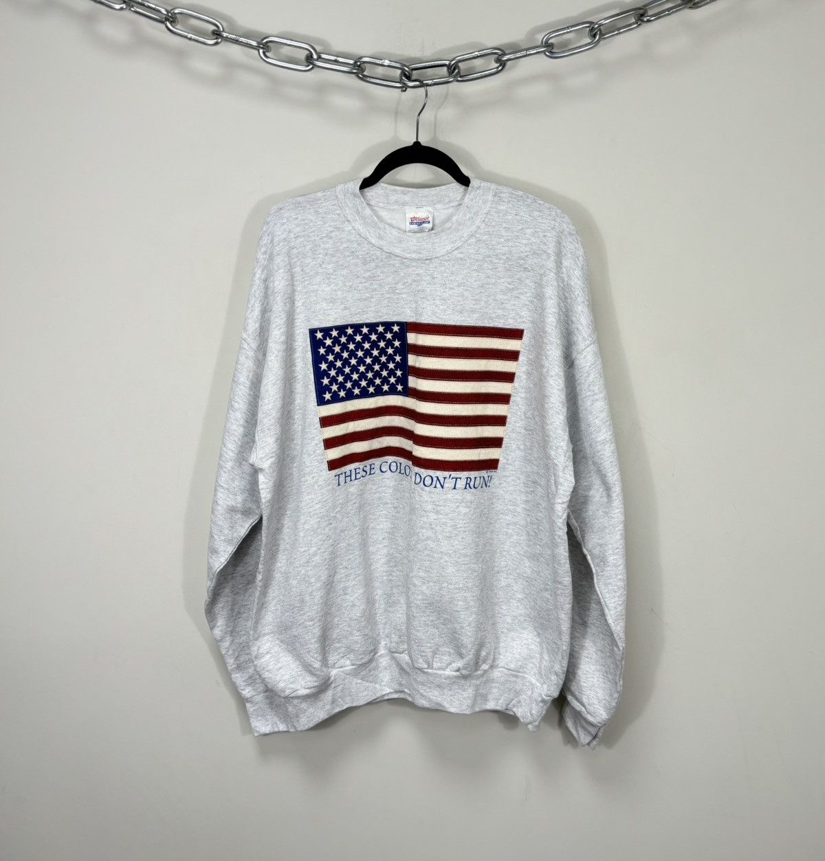 Vintage Hanes American Usa Flag Patriotic Gray Sweatshirt