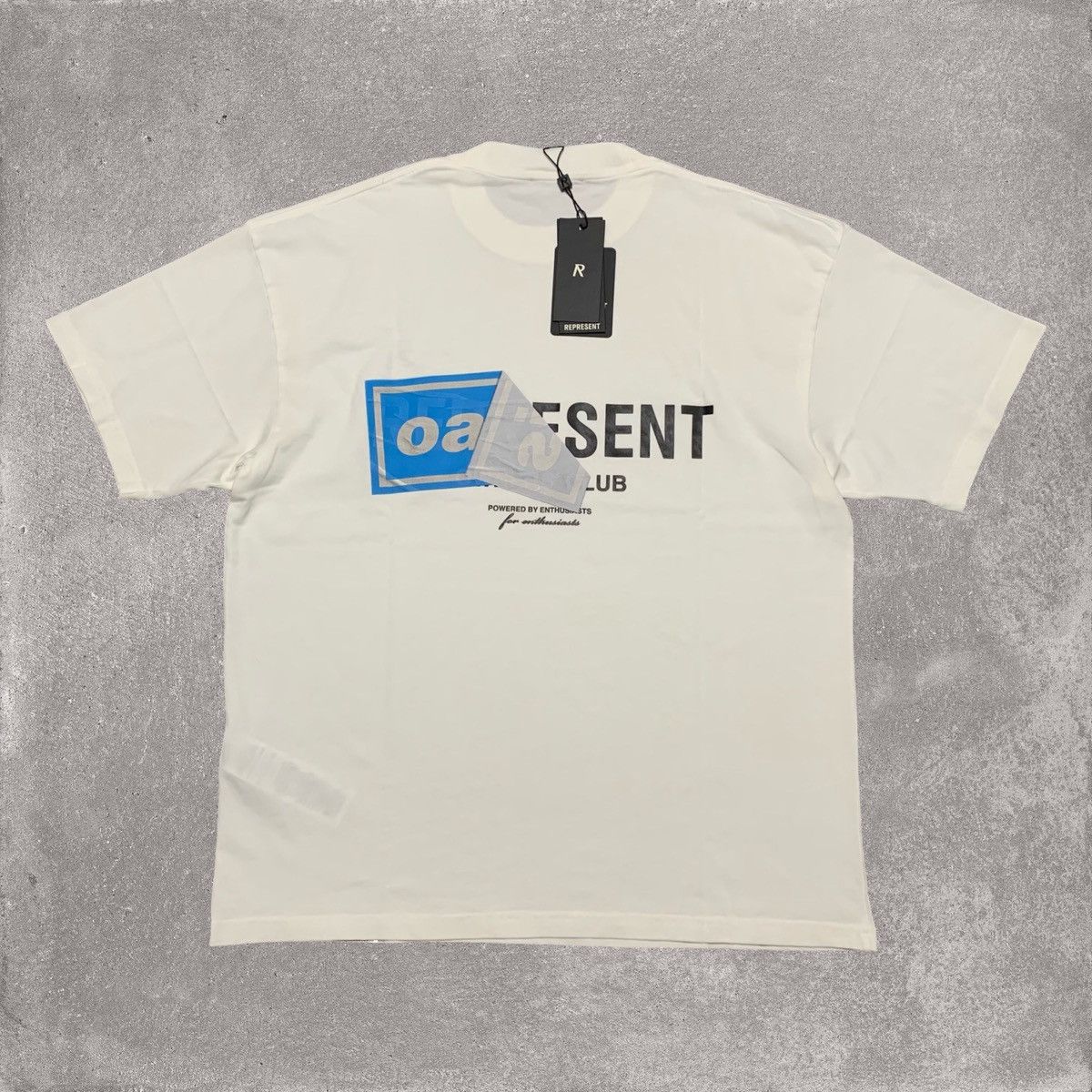 Clo Represent Medium Oasis Owners Club Flat White Tee Hoodie, Sweatshirt | FlexRushtees.com