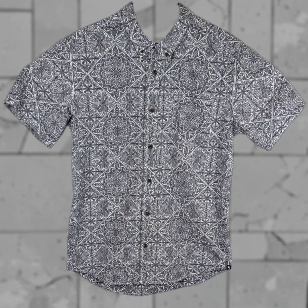 Hurley Hawaiian Shirt Aztec Mens Large Black And White Aloha With Pocket Shirt Mens L Multico