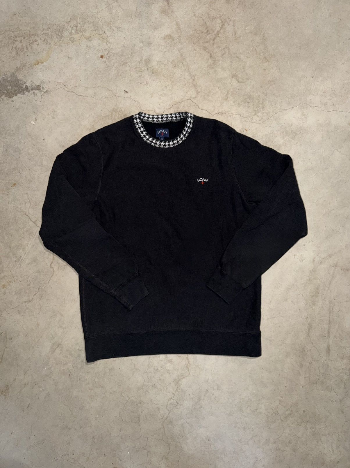 Noah Black Houndstooth Collar Crewneck Sweatshirt Black T-Shirts, Hoodie | FlexRushtees.com