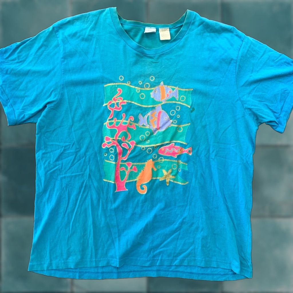 Vibe Vintage Fishes Ocean T Shirt Blue 3xl Men Summer 90s Florida Love Animals Vintage Ocean Fish Gr