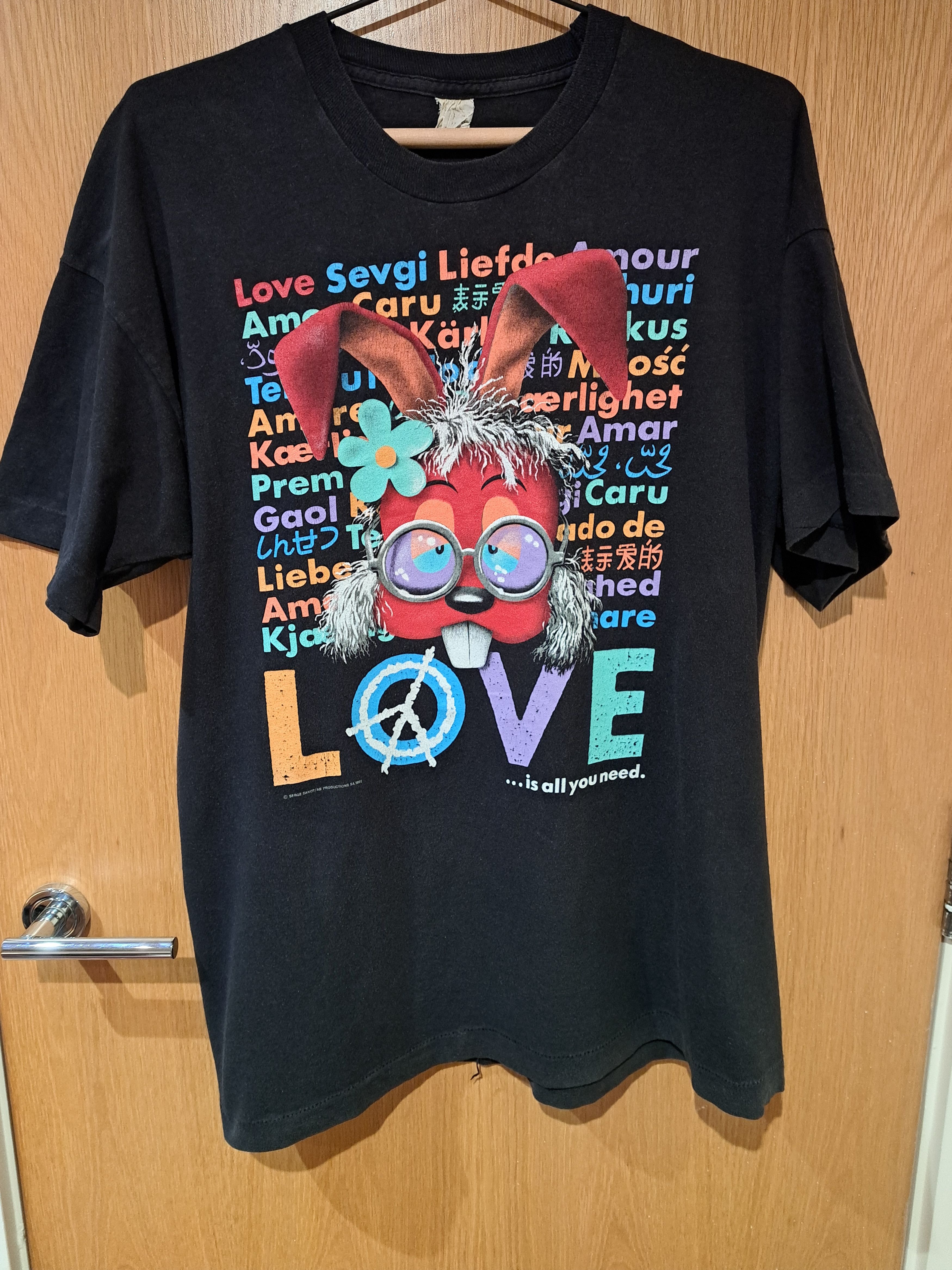 Vintage 90s Psychedelic Bunny Love Is All You Need T Shirt