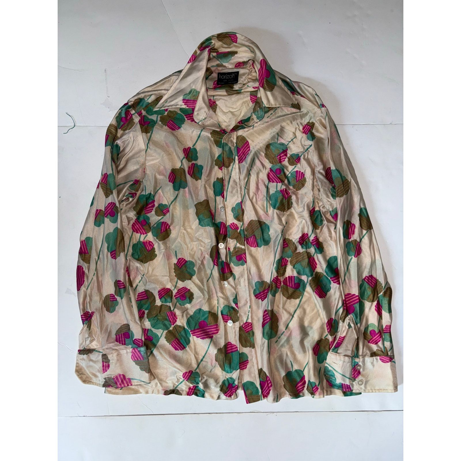 Vintage 70s Horizon Disco Shirt Large Longsleeve Nylon