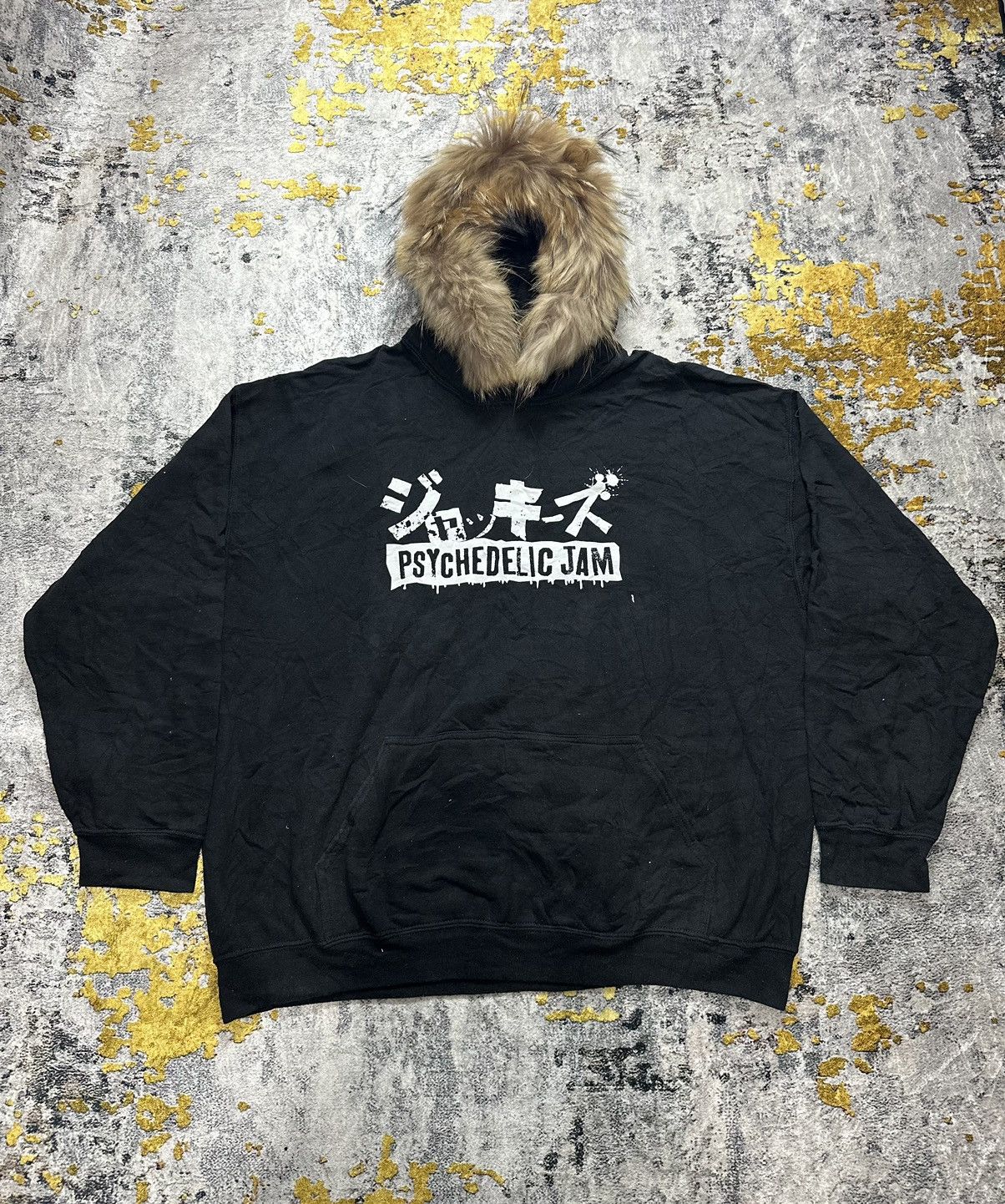 Kmrii Rare Psychedelic Jam Big Size Fur Hoodie Punk Rock Style