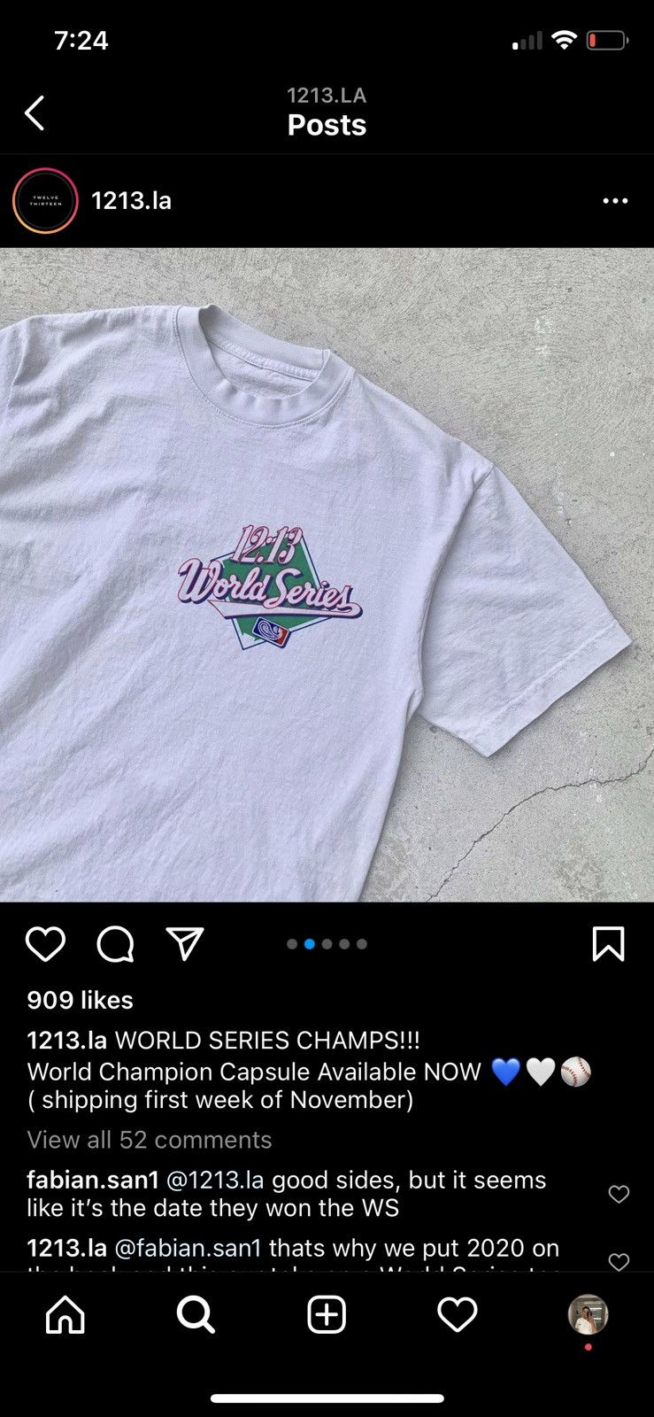 Other Twelve Thirteen Dodgers Shirt Aged White