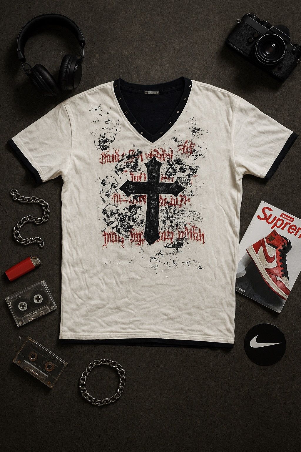 Brand Vintage Japanese Brand Ba Tsu Studio Cross Design Punk T-Shirts, Hoodie, Sweatshirt | FlexRushtees.com
