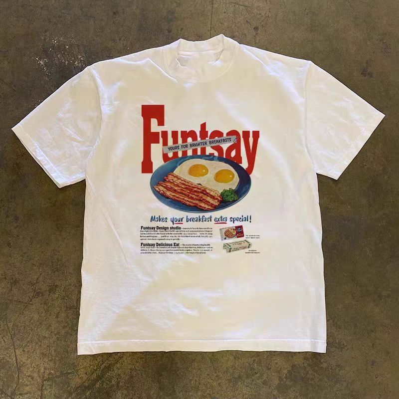 Vintage White Casual Retro Breakfast Food Print T Shirt Hoodie, Sweatshirt | FlexRushtees.com