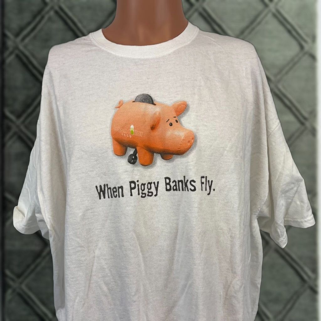 Vintage Gildan T Shirt Bottom Dollar Food When Piggy Banks Fly Double Sided Cotton White Xl M Hoodie, Sweatshirt