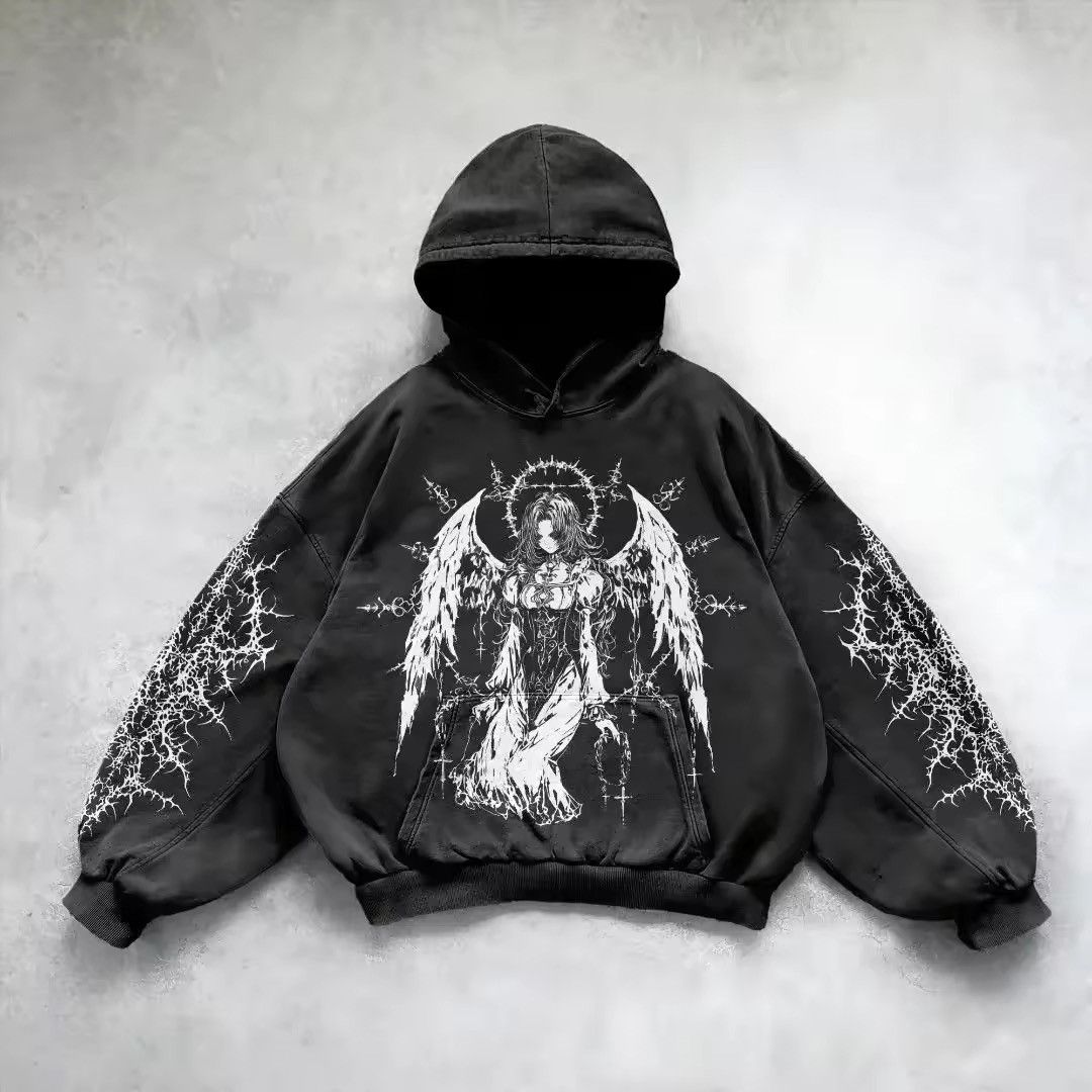 Japanese Brand Gothic Angel Graphic Hoodie