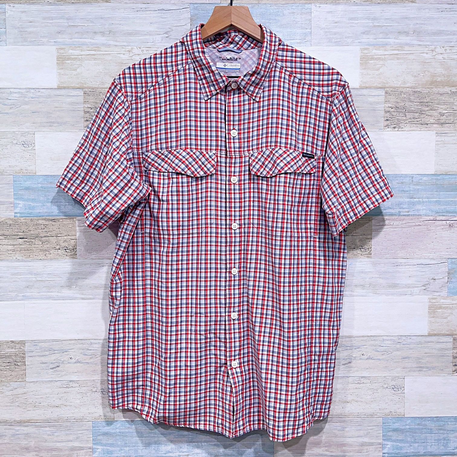 Columbia Short Sleeve Silver Ridge Hiking Shirt Gray Red L