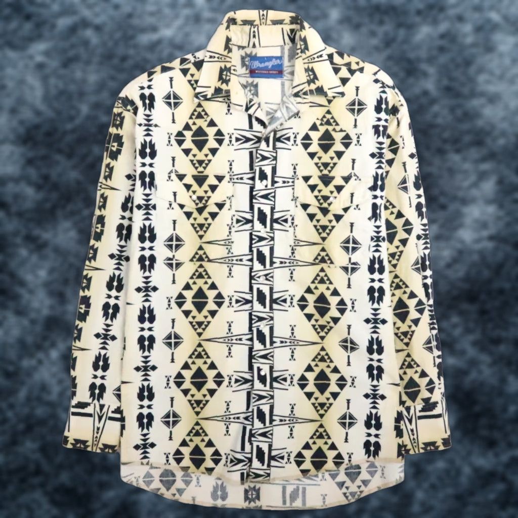 Vintage Wrangler Pearl Snap Shirt Size Large Western Aztec Mens Shirt