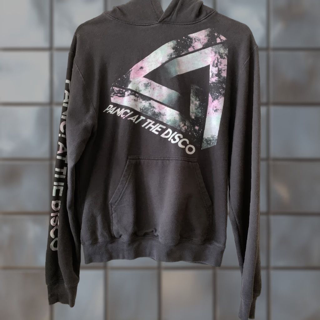 Tultex Panic At The Disco Hoodie Sweatshirt Unisex Xs Tultex Black Fleece Logo Graphic Print Pullove T-Shirts