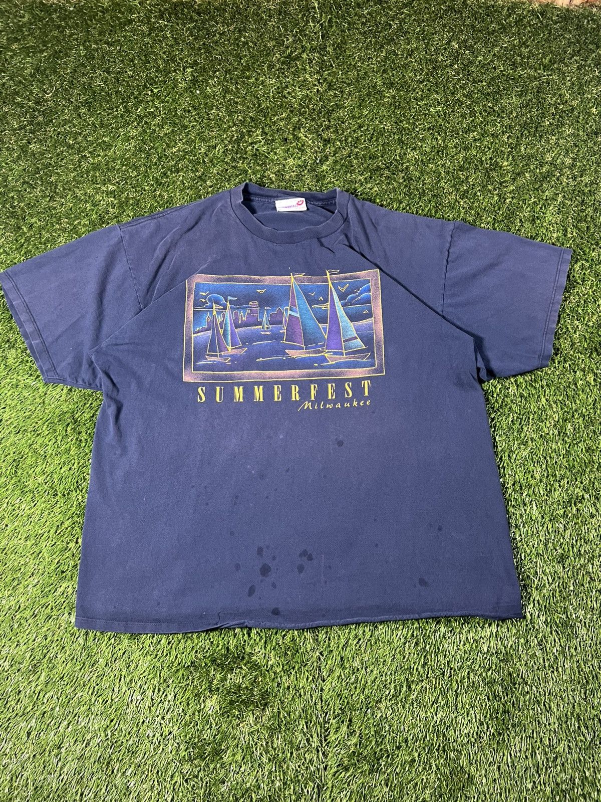 Vacation Vintage 90s Faded Summerfest Milwaukee Sail Boat Boxy Tee Hoodie, Sweatshirt | FlexRushtees.com