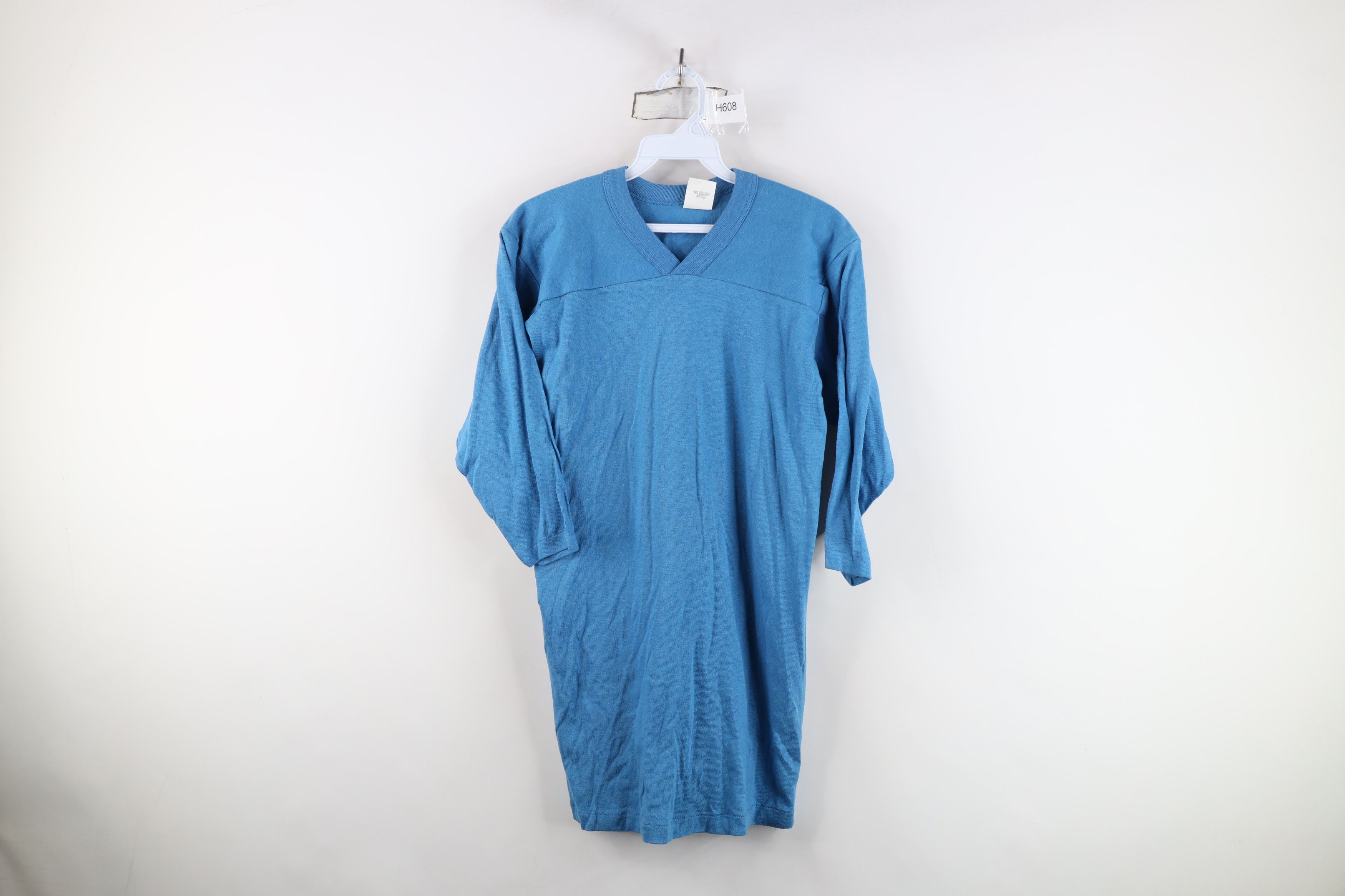 Vintage 60s 70s Cotton Knit Football Jersey T Shirt Blue Usa