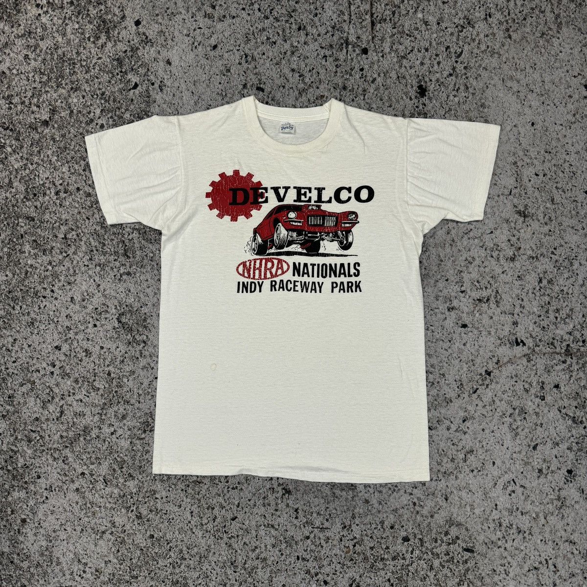 Vintage 60s Develco Nhra Nationals Indy Raceway Park Tee Paper Thin