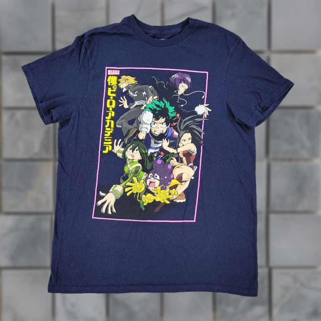 Vintage No My Hero Academia Shirt Men Medium Blue Graphic Tee Short Sleeve Crew Neck Anime T
