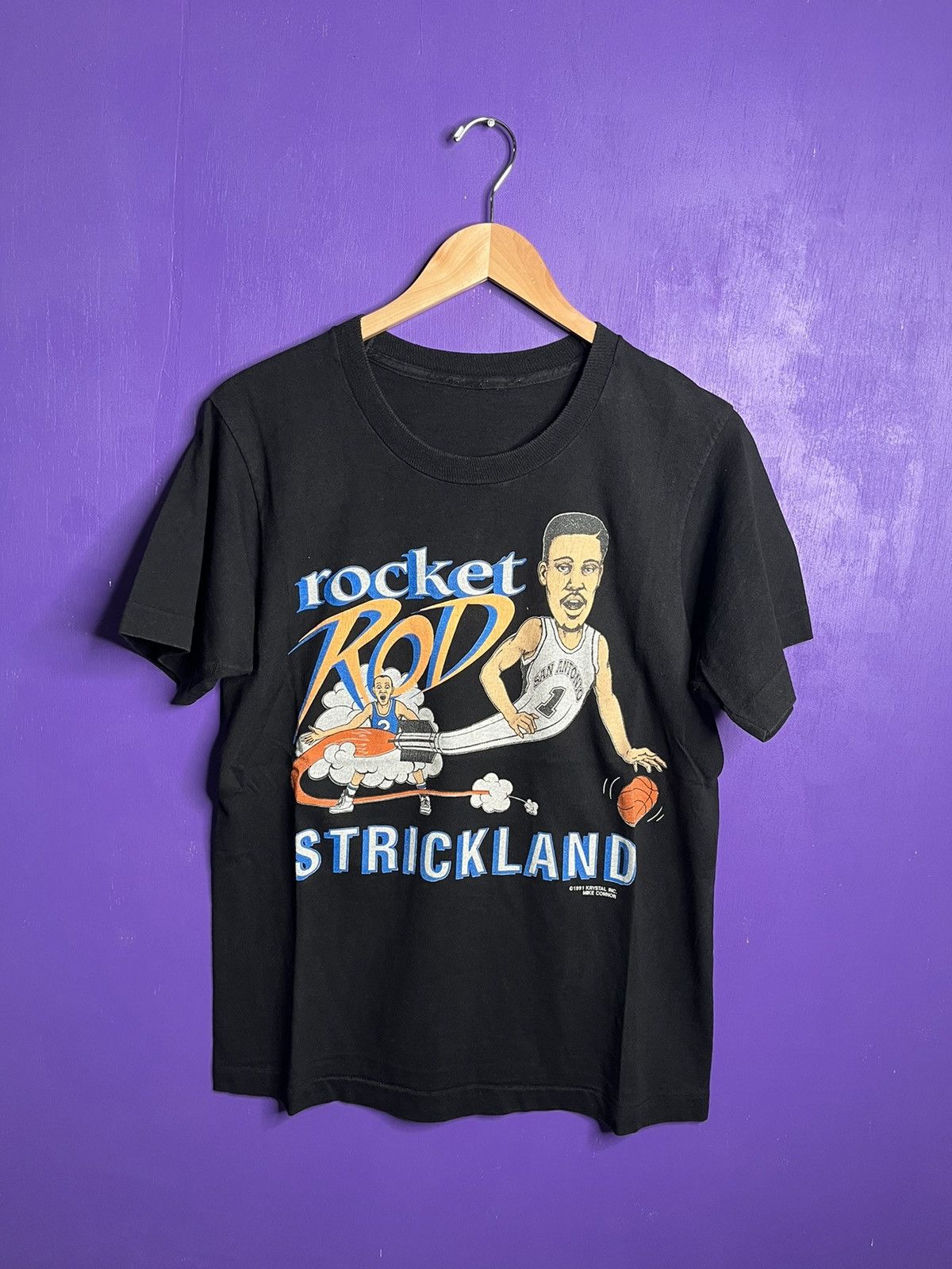 Vintage 1991 Spurs Rocket Rod Strickland Player Tee