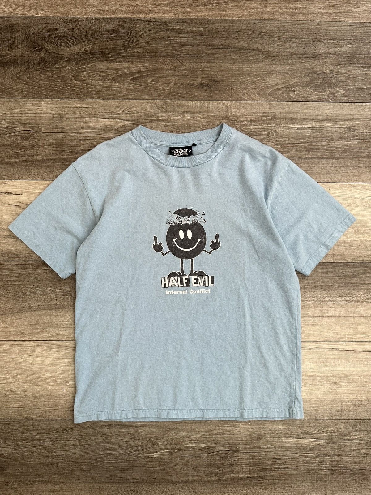 Evil Half Evil Power Blue Smiley Internal Conflict Tee Medium Hoodie, Sweatshirt | FlexRushtees.com