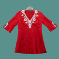 Vintage Lafayette 148 Blouse Tunic Red Womens Linen Beaded Embroidered Half Sleeve