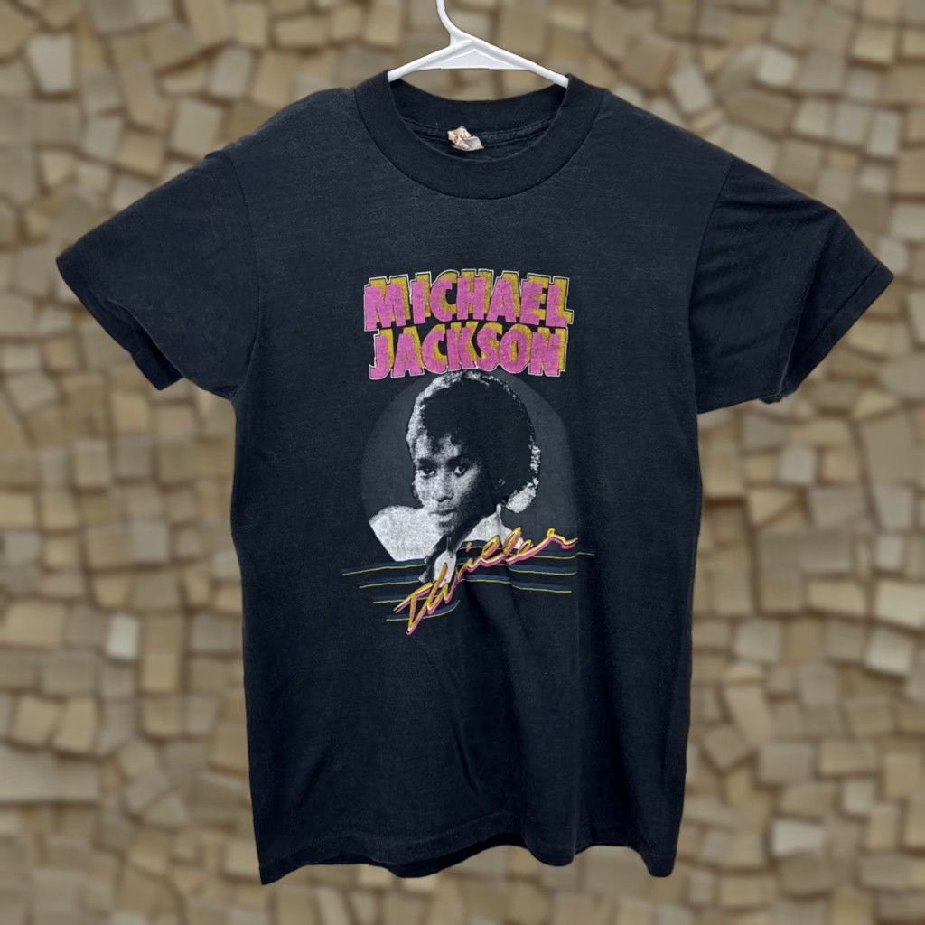 Vintage Michael Jackson Thriller Concert Tour T Shirt Screen Stars Black 80s Graphic Print S