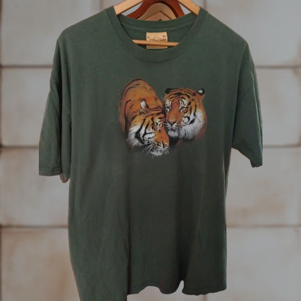 Mountain Vintage The Mountain T Shirt Men Xl Green Twin Tigers Beautiful 2007 Animals Cotton