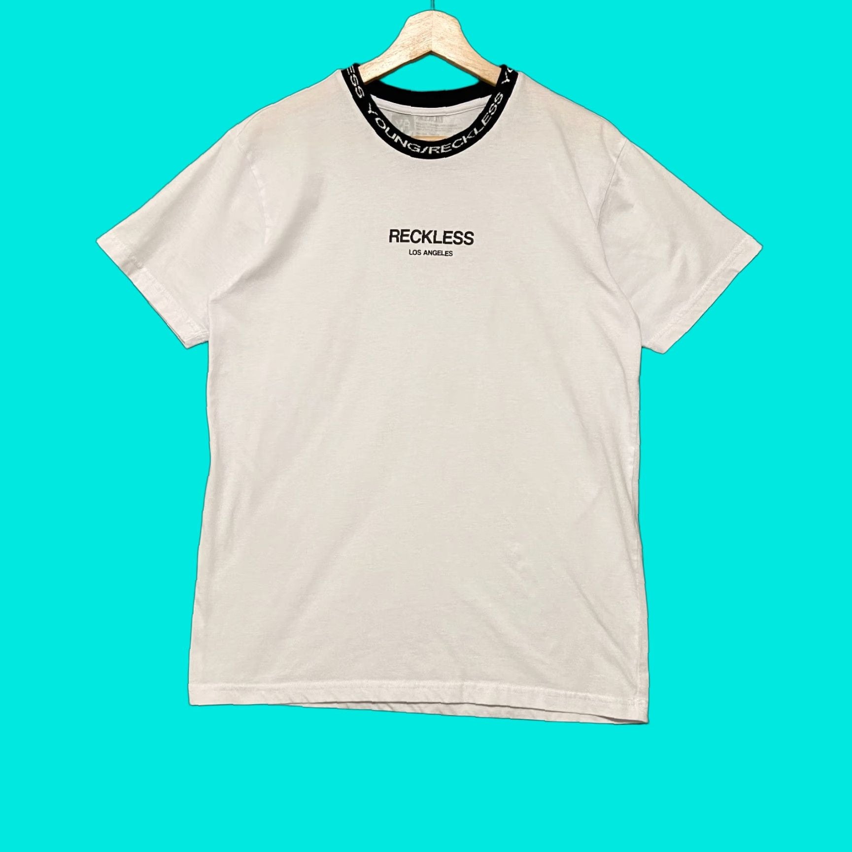 Vintage Young Reckless Shirt Men S Medium White Short Sleeve Crew Neck Logo Cotton T Shirt Famous Ci Hoodie, Sweatshirt