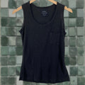 Vintage Michelle Tank Top S Slub Jersey Fringed Pocket Scoop Neck Sleeveless Black Women S Short Spr