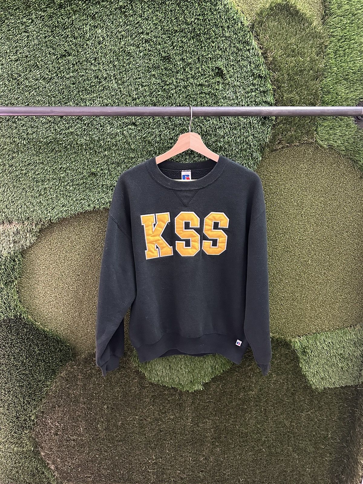 Vintage Russell Athletic Kss Spellout Black Crewneck Medium