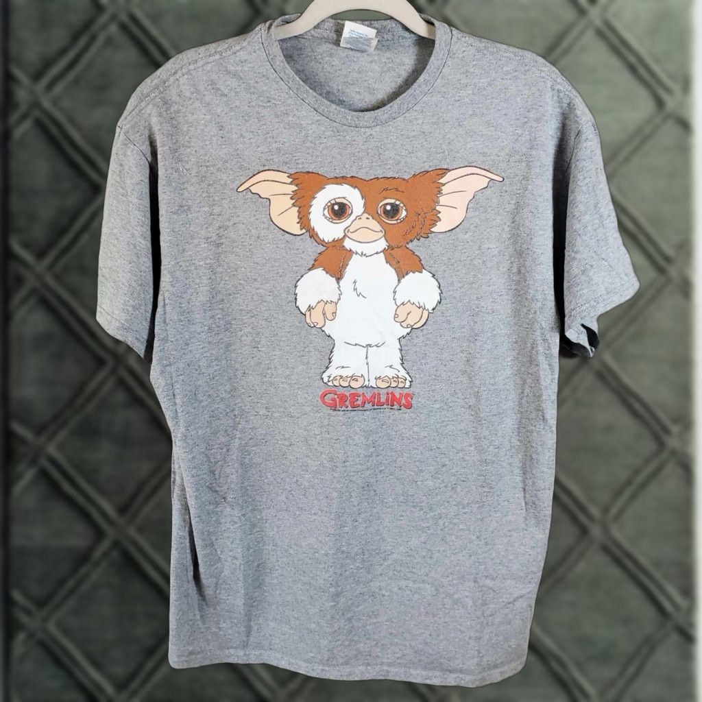 Gildan Vintage Gremlins Gizmo Movie Promo T Shirt L Mens Gray 90s Movie Theme Rare Gildan Cotton Ble