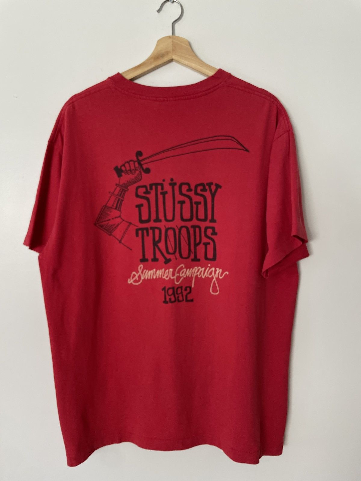 Vintage 90s 1992 Stussy Troops Summer Campaign Tee Hoodie, Sweatshirt | FlexRushtees.com