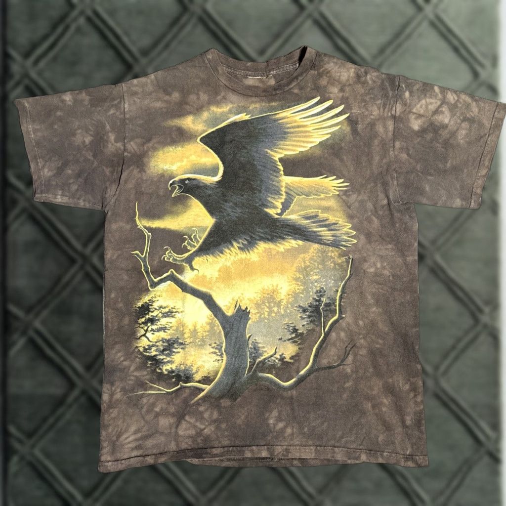 Mountain Vintage The Mountain T Shirt Unisex Adults Medium Brown Nature Tie Dye Eagle Bird Y2k K