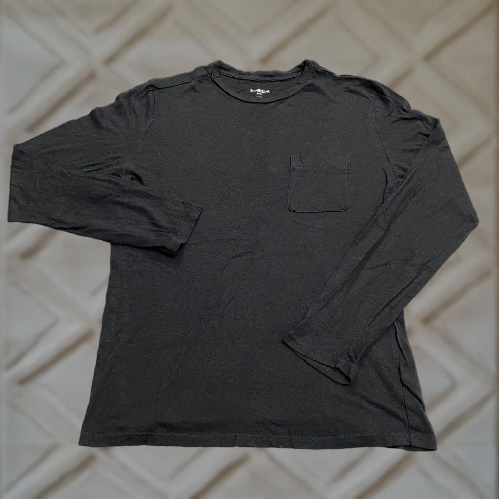 Vintage Goodfellow Co Basic Long Sleeve T Shirt Womens Regular Size S Black Crew Neck Pocket Tee