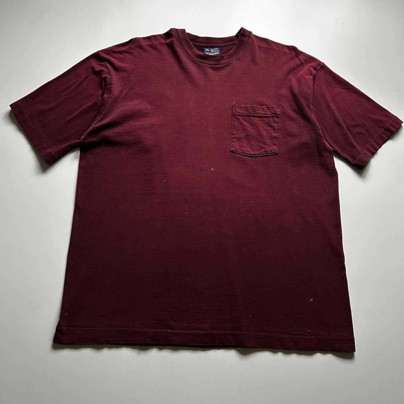 Vintage 90s Sun Faded Blank Burgundy Red Pocket T Shirt Xl Hoodie, Sweatshirt | FlexRushtees.com