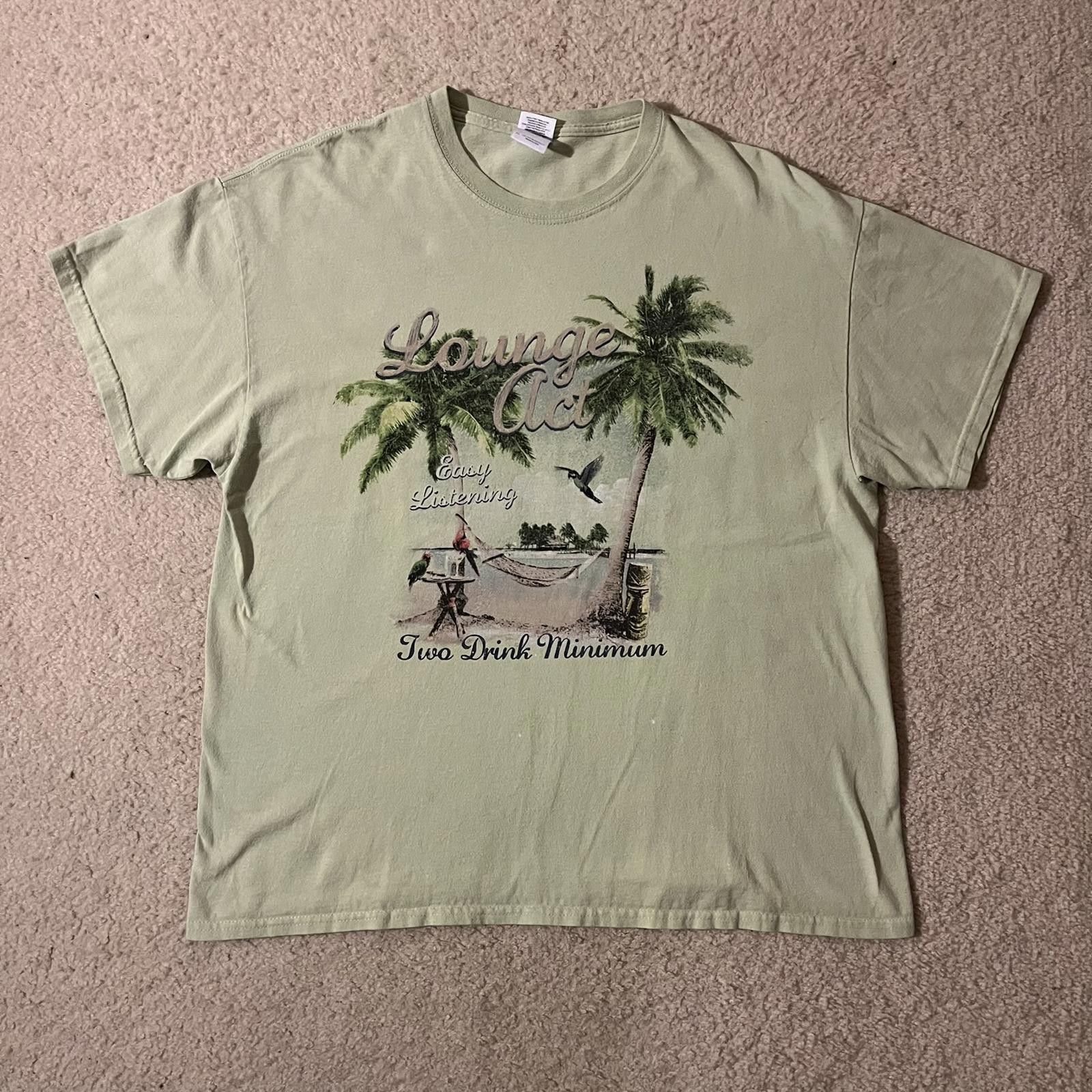 Gildan 00s Lounge Act Light Green Tropical Travel Graphic Tee Xl