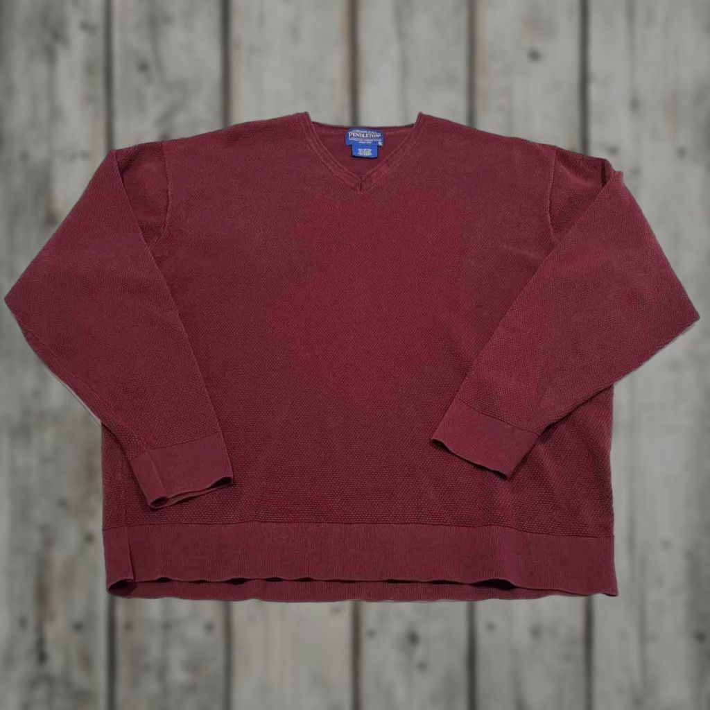 Vintage Pendleton Men S Thermal Waffle Knit Pullover Shirt Xl Long Sleeve V Neck Fall Wint