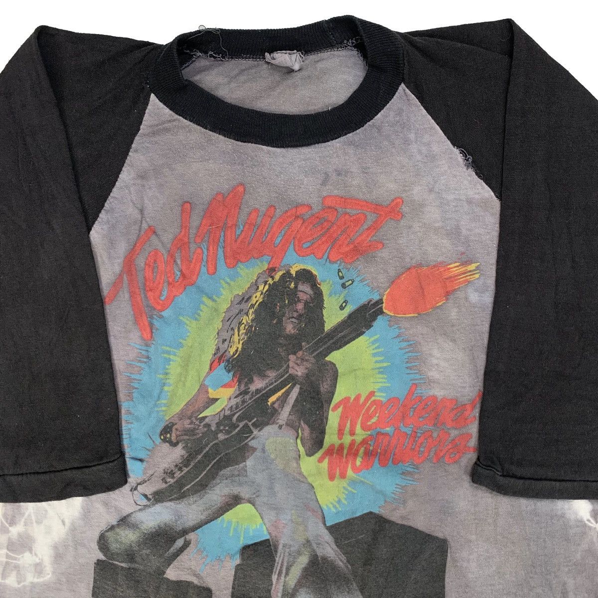 Vintage Vtg 80s Ted Nugent Weekend Warriors Raglan Tour Tee T Shirt