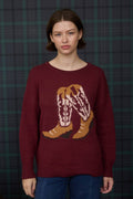 Western Boot Jacquard Long Sleeve Knit Sweater
