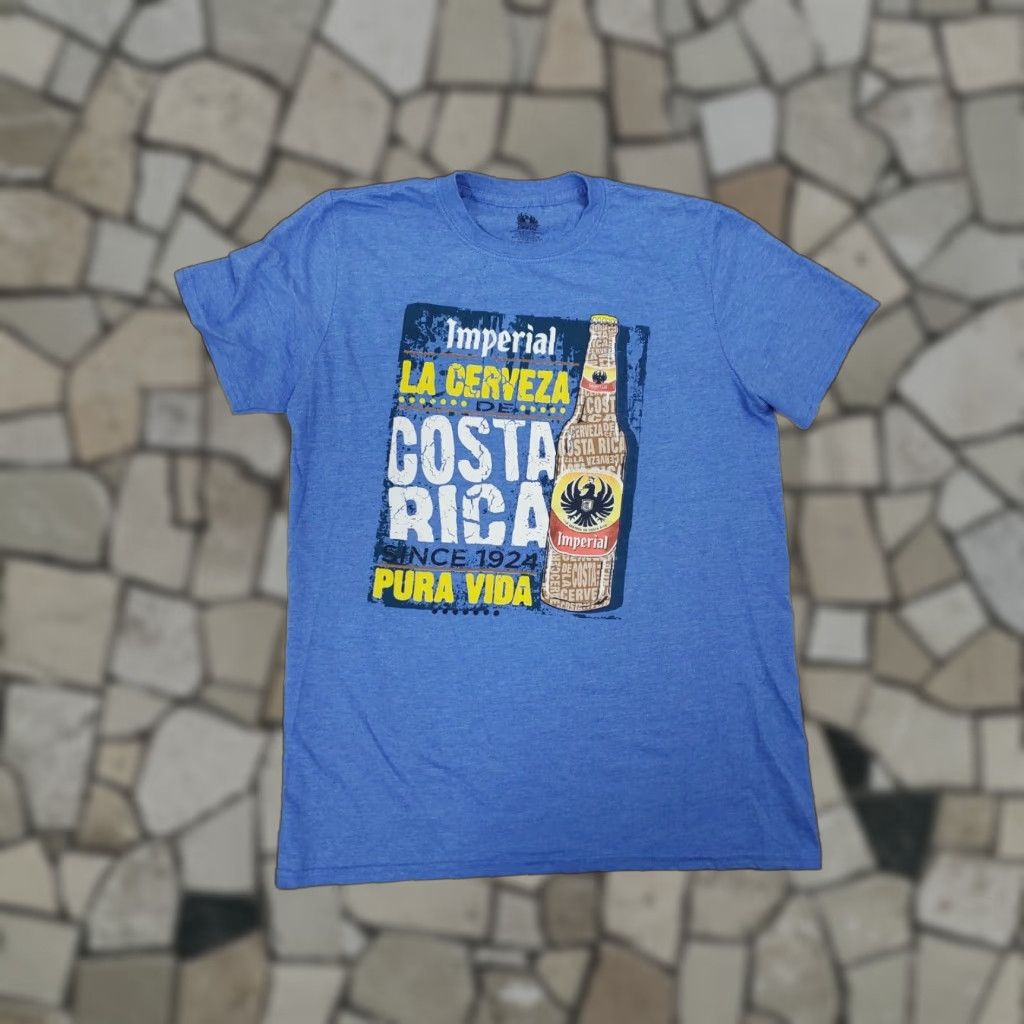 Imperial Pura Vida Costa Rica Beer Promo Shirt Medium Blue Tee Mens T Shirt Crew Neck Short Hoodie, Sweatshirt