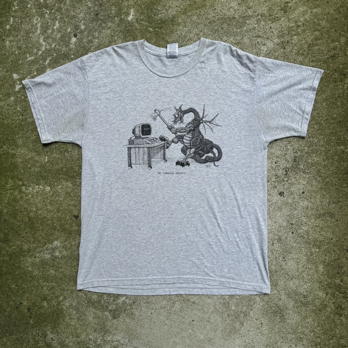 Vintage The Computer Hacker Dragon Faded Art Tee Hoodie, Sweatshirt | FlexRushtees.com