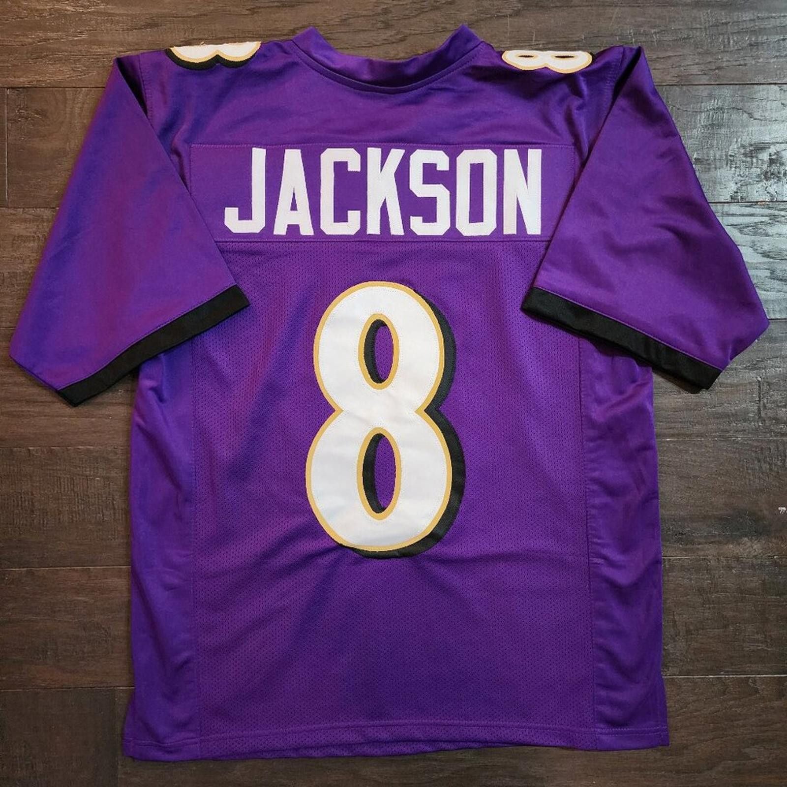 Custo Barcelona Lamar Jackson 8 Purple Jersey Tackle Twill Size M