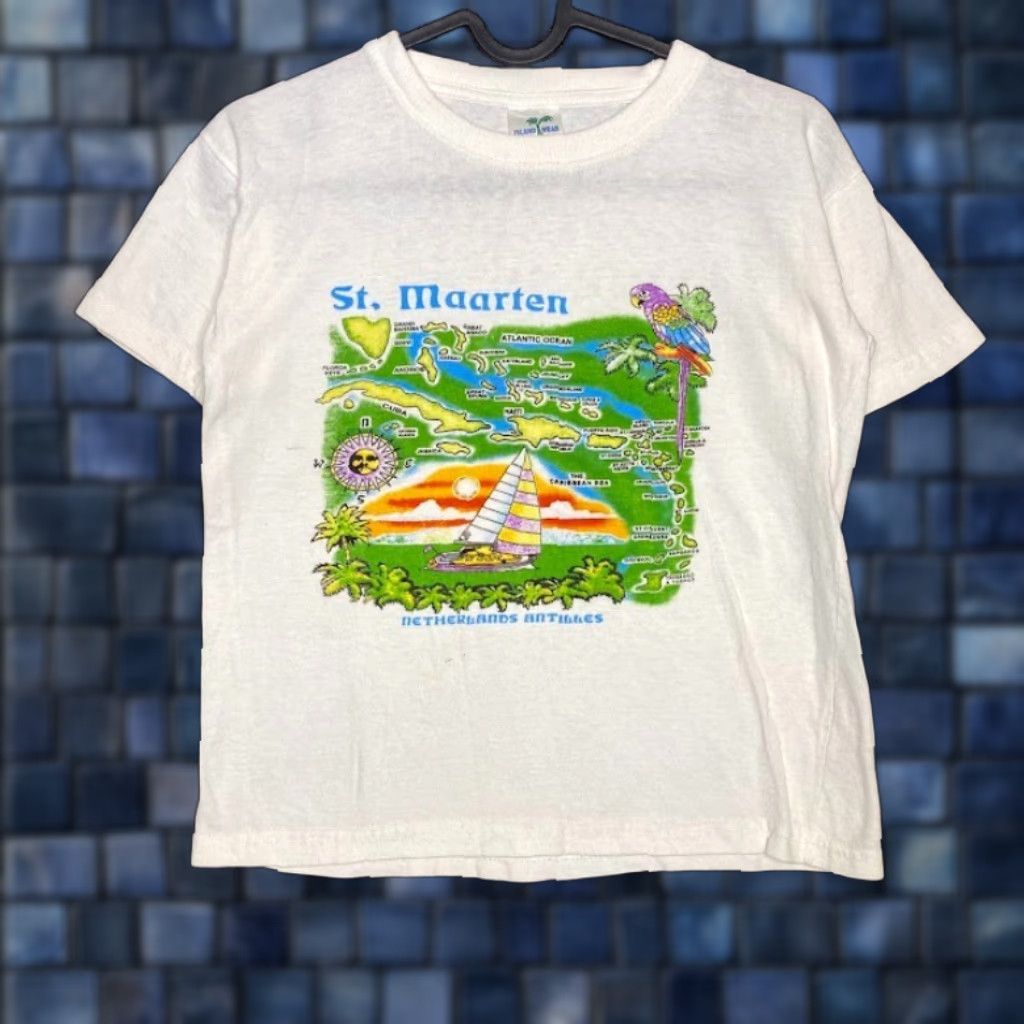 Vintage Island Wear Tshirt Youth 10 12 White Graphic Print St Maarten 90s Beach Unisex Kids Hoodie, Sweatshirt